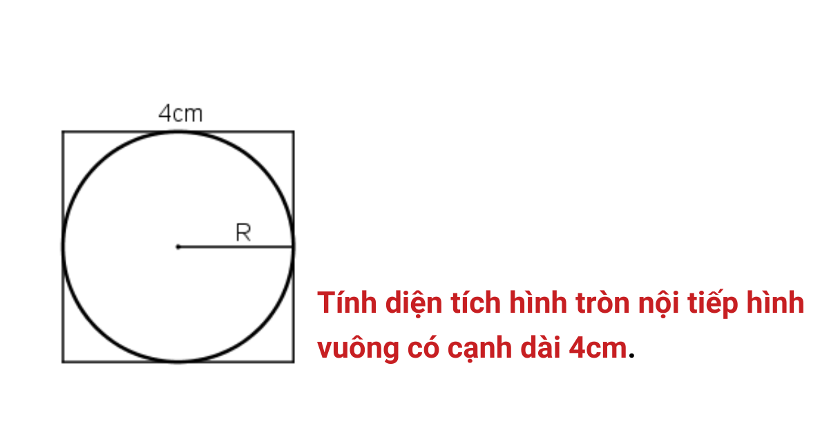 Tính diện tích hình tròn nội tiếp hình vuông có cạnh dài 4cm