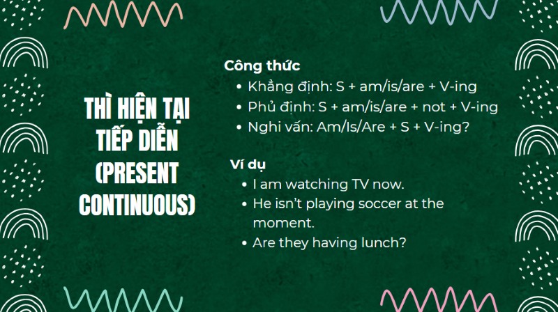 Công thức thì Hiện tiếp diễn trong ngữ pháp tiếng anh lớp 6